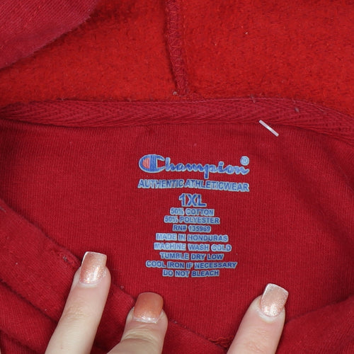 Champion Men's Red Pullover Hoodie 1XL Cotton Blend Athletic Style
