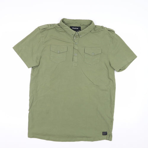 Firetrap Men's Green XL Henley Button-Up Short Sleeve Casual Shirt