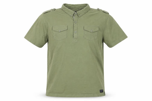 Front view of Firetrap Men's Green XL Henley Button-Up Short Sleeve Casual Shirt