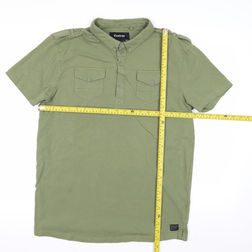 Firetrap Men's Green XL Henley Button-Up Short Sleeve Casual Shirt