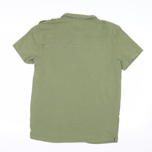 Firetrap Men's Green XL Henley Button-Up Short Sleeve Casual Shirt