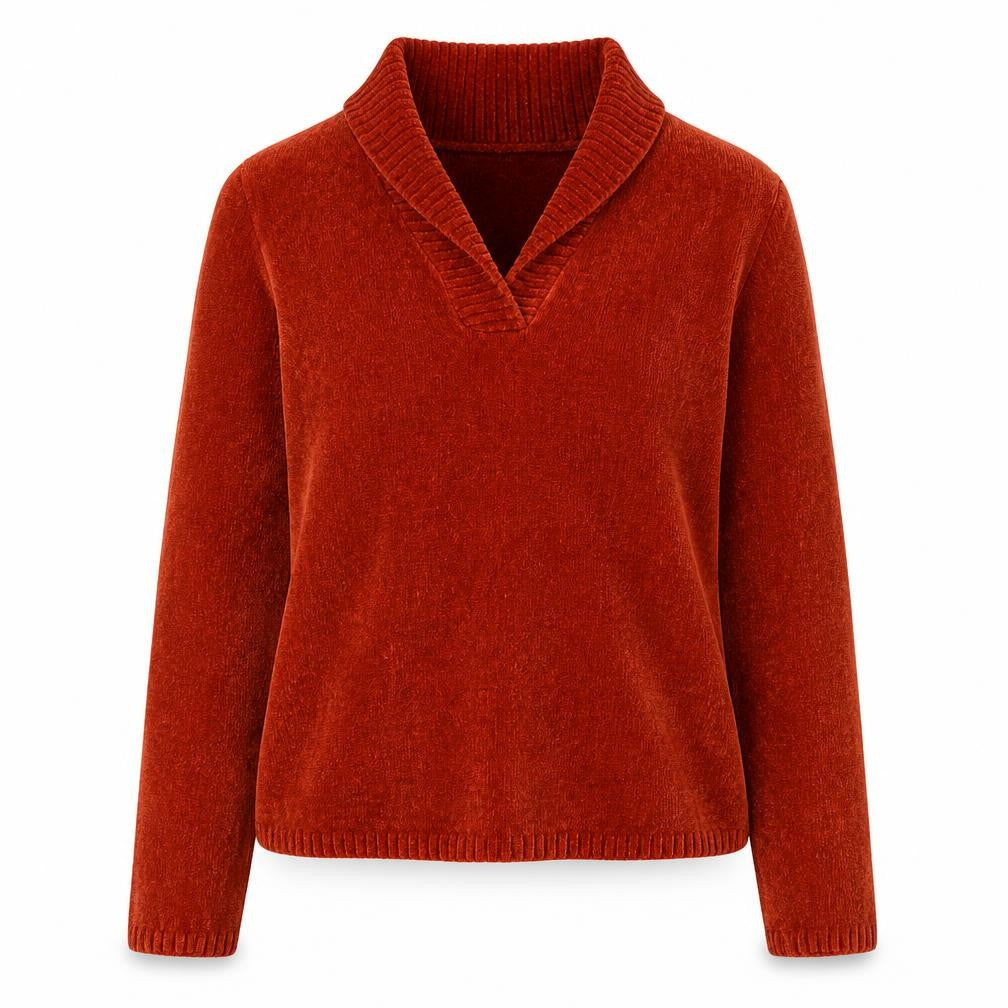 Front view of Rafaella Women's Brown V-Neck Long Sleeve jumper, size S