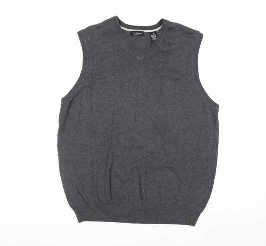 Van Heusen Men's Grey Cotton V-Neck Sleeveless Jumper Vest Size M