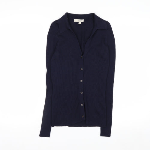 Hobbs Women’s Blue Merino Wool Collared Button Cardigan M