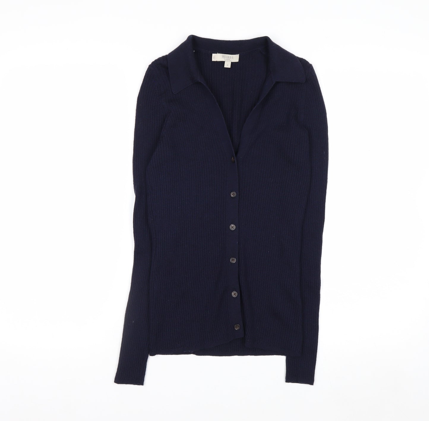 Hobbs Women’s Blue Merino Wool Collared Button Cardigan M