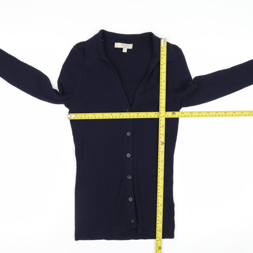 Hobbs Women’s Blue Merino Wool Collared Button Cardigan M