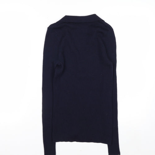 Hobbs Women’s Blue Merino Wool Collared Button Cardigan M