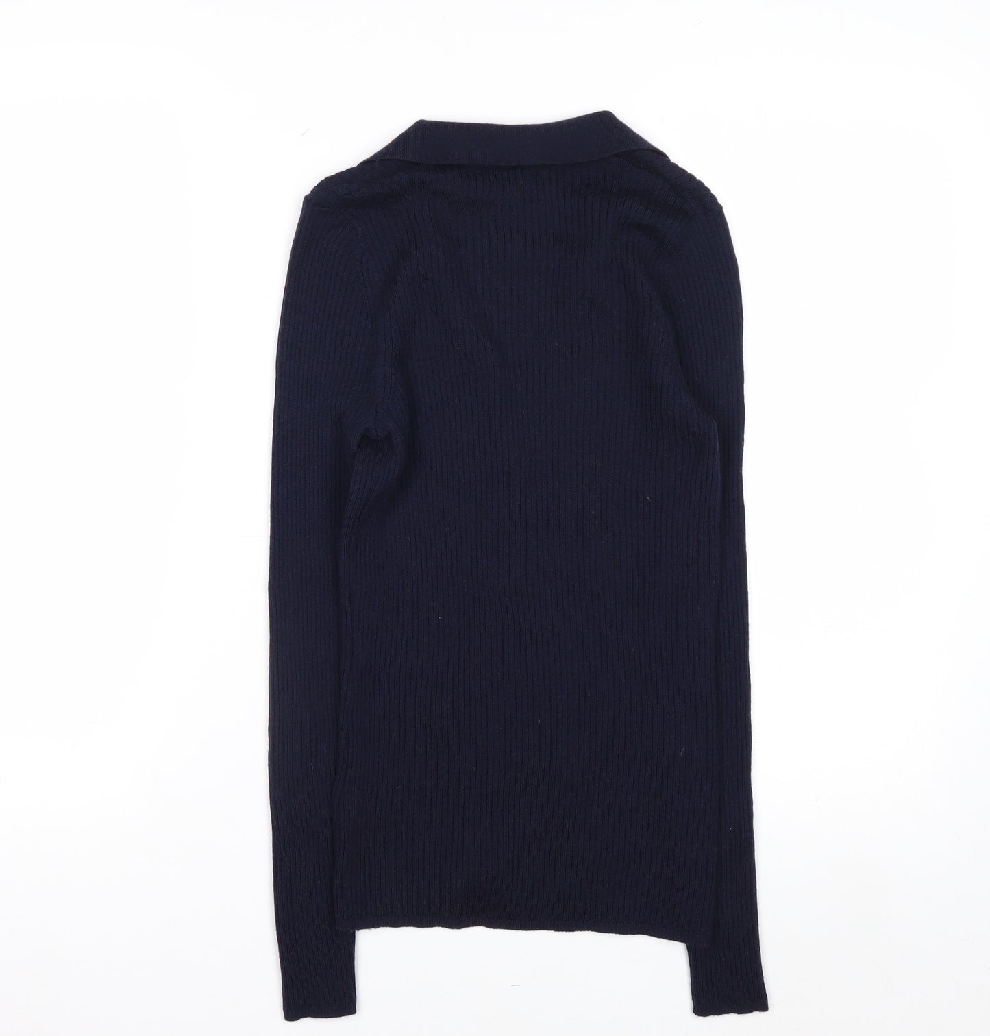 Hobbs Women’s Blue Merino Wool Collared Button Cardigan M