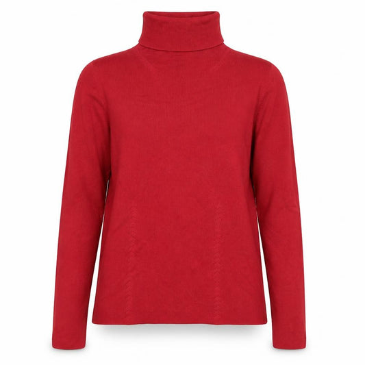 Front view of August Silk women’s red roll neck knit jumper, size M