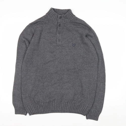 Chaps Men's Grey Cotton Henley Jumper Size M