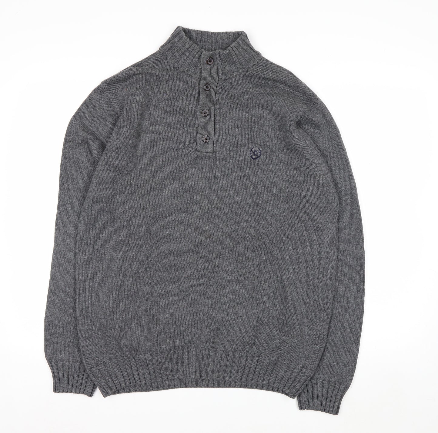 Chaps Men's Grey Cotton Henley Jumper Size M