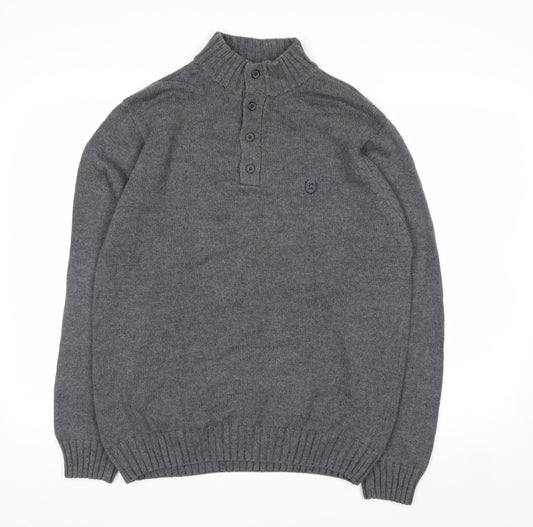 Chaps Men's Grey Cotton Henley Jumper Size M