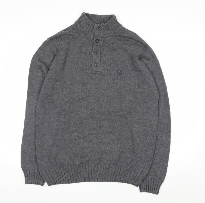 Chaps Men's Grey Cotton Henley Jumper Size M