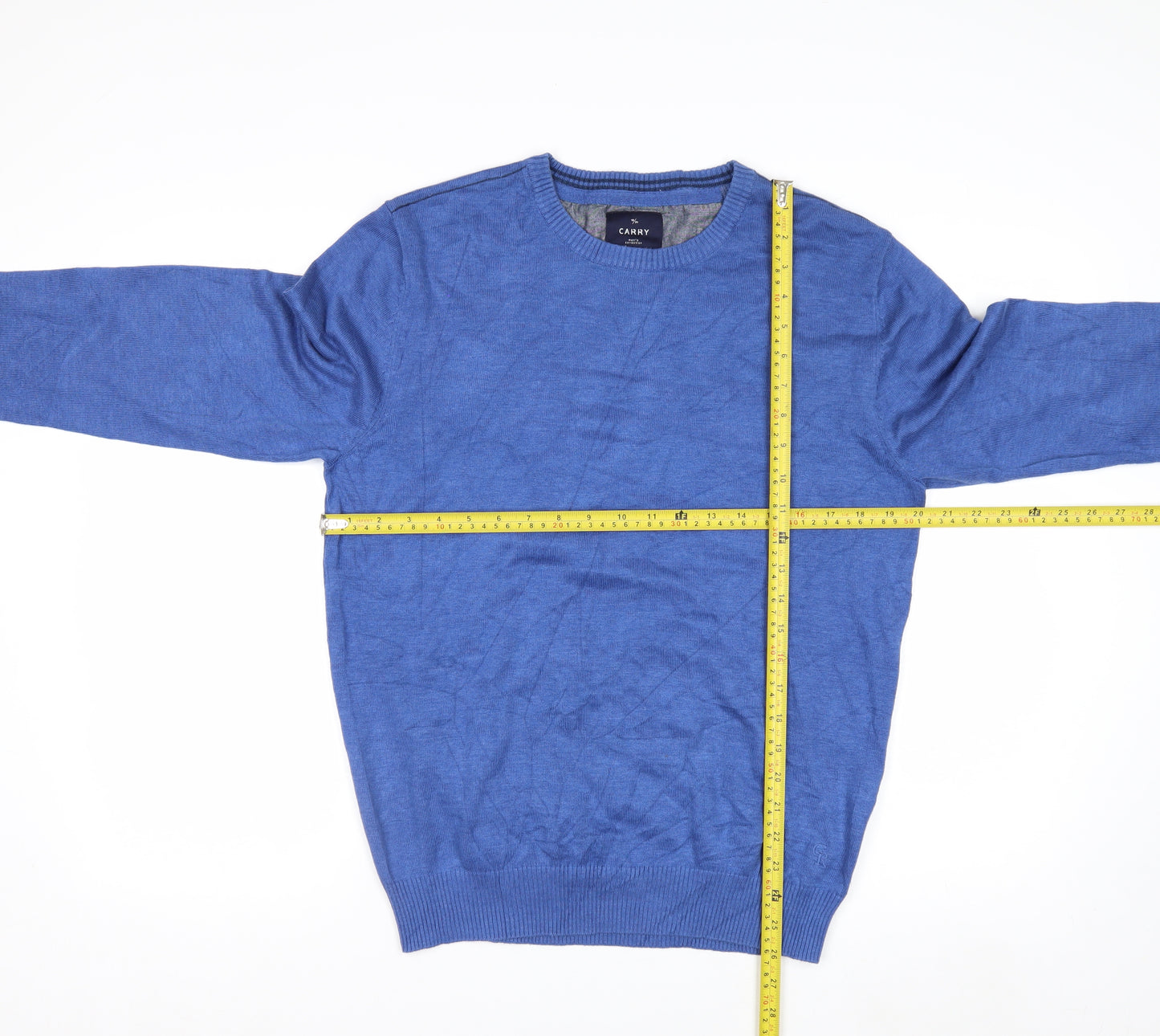 Carry Men's Blue Cotton Crew Neck Pullover Jumper M