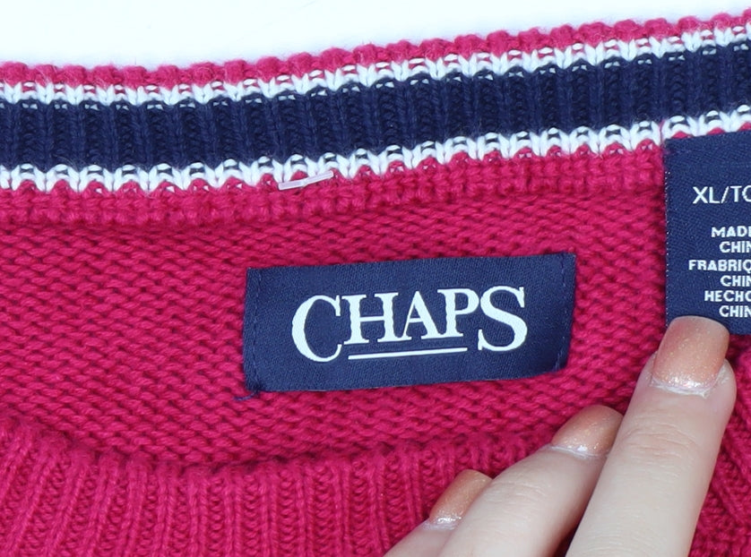 Chaps Mens Red XL Crew Neck Knit Pullover Jumper