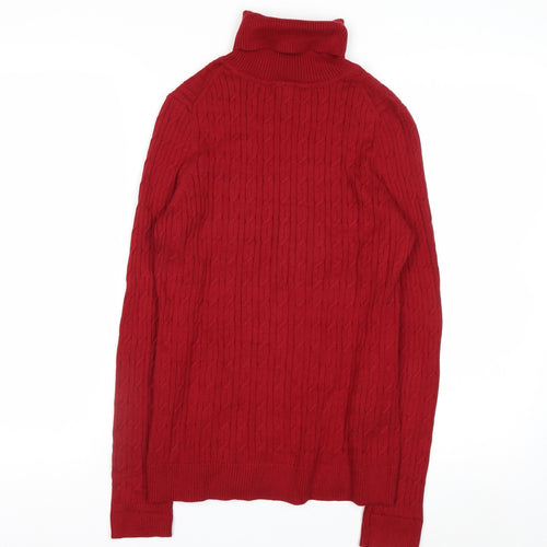 Talbots Women's Red Roll Neck Cable-Knit Cotton Jumper Size S