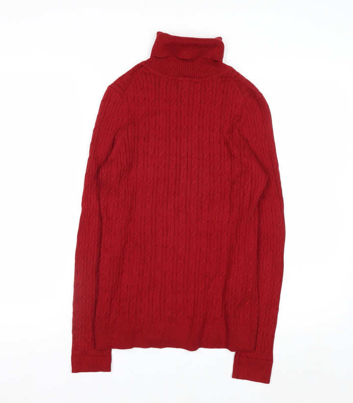Talbots Women's Red Roll Neck Cable-Knit Cotton Jumper Size S