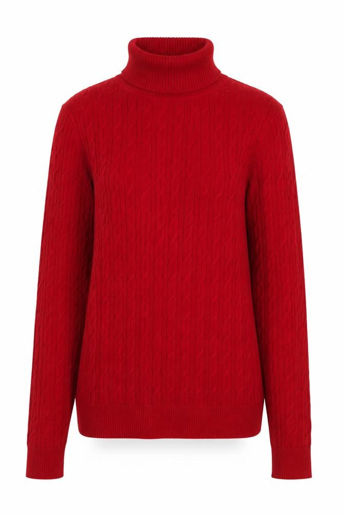 Front view of Talbots Women's Red Roll Neck Cable-Knit Cotton Jumper, size S