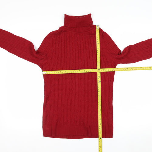 Talbots Women's Red Roll Neck Cable-Knit Cotton Jumper Size S
