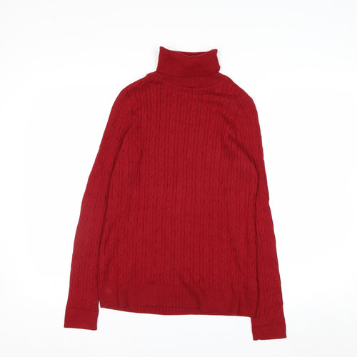 Talbots Women's Red Roll Neck Cable-Knit Cotton Jumper Size S