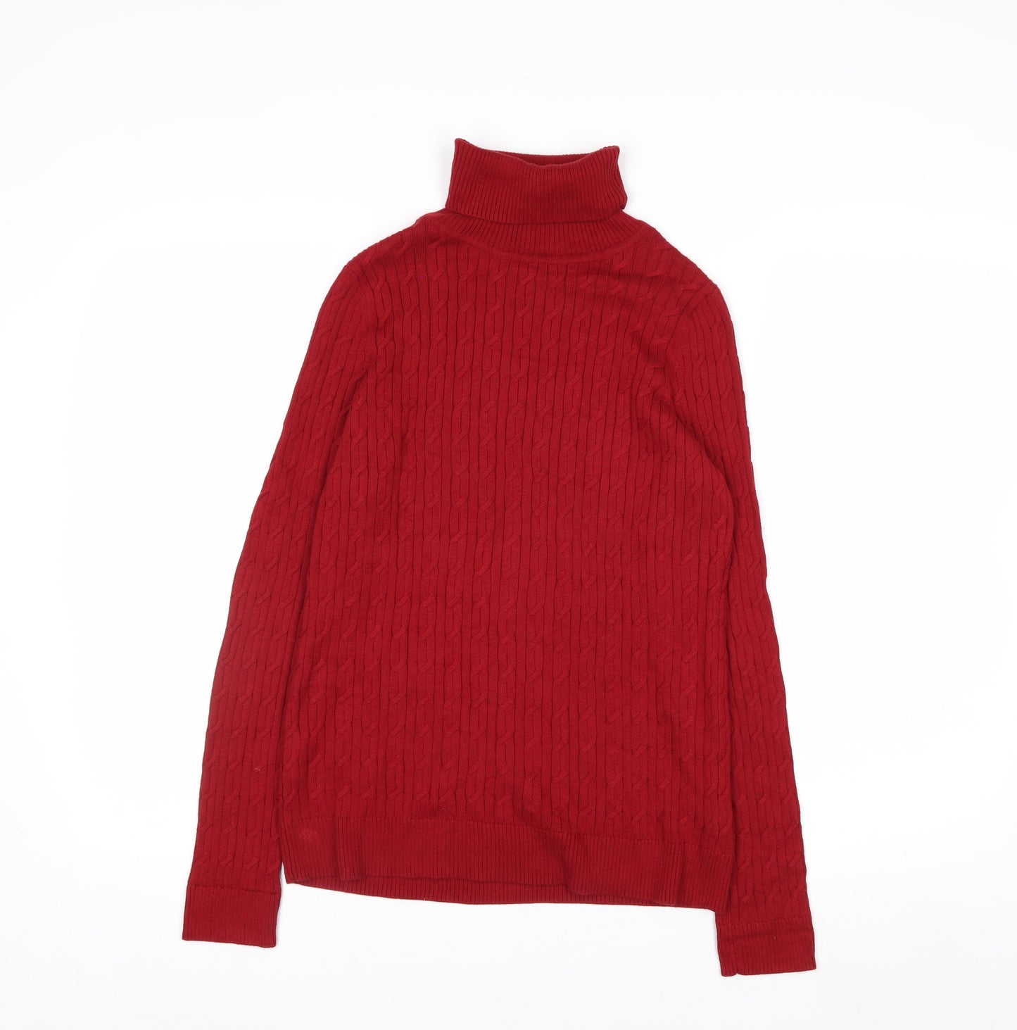 Talbots Women's Red Roll Neck Cable-Knit Cotton Jumper Size S