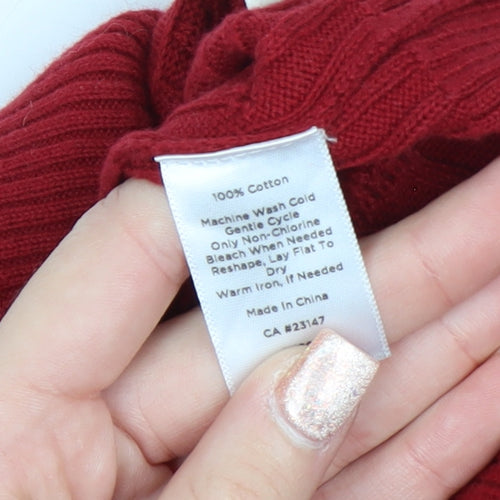 Talbots Women's Red Roll Neck Cable-Knit Cotton Jumper Size S