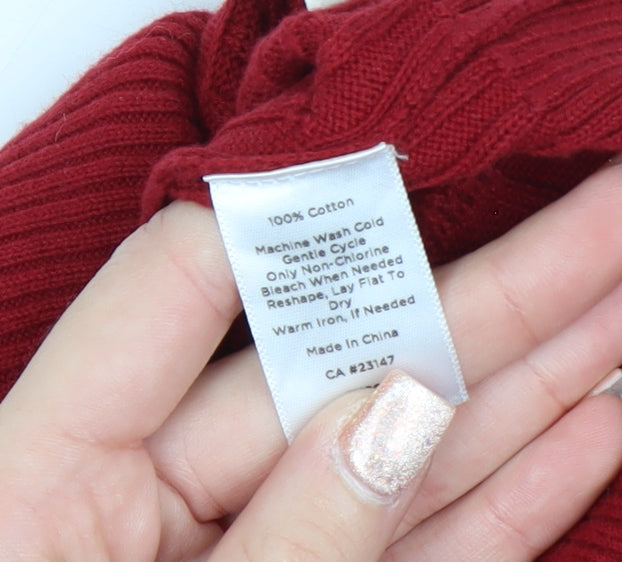 Talbots Women's Red Roll Neck Cable-Knit Cotton Jumper Size S