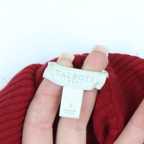 Talbots Women's Red Roll Neck Cable-Knit Cotton Jumper Size S