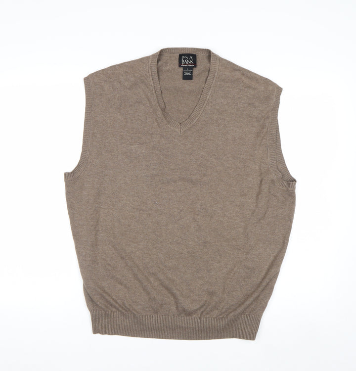 Jos. A. Bank Men's Beige Pima Cotton Sleeveless V-Neck Vest L