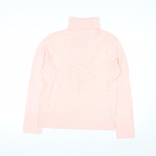 Norton McNaughton Women's Pink Roll Neck Beaded Winter Jumper S