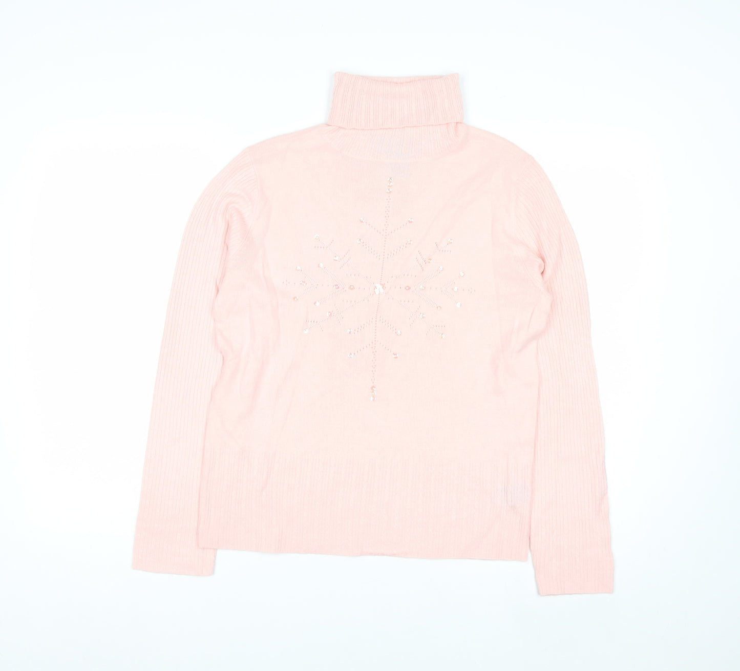 Norton McNaughton Women's Pink Roll Neck Beaded Winter Jumper S