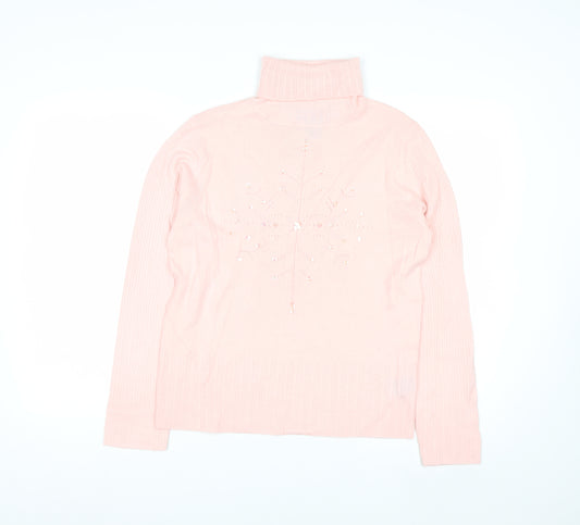 Norton McNaughton Women's Pink Roll Neck Beaded Winter Jumper S