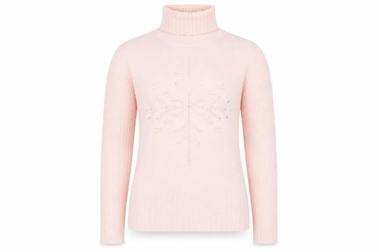 Front view of Norton McNaughton Women's Pink Roll Neck Beaded Winter Jumper S