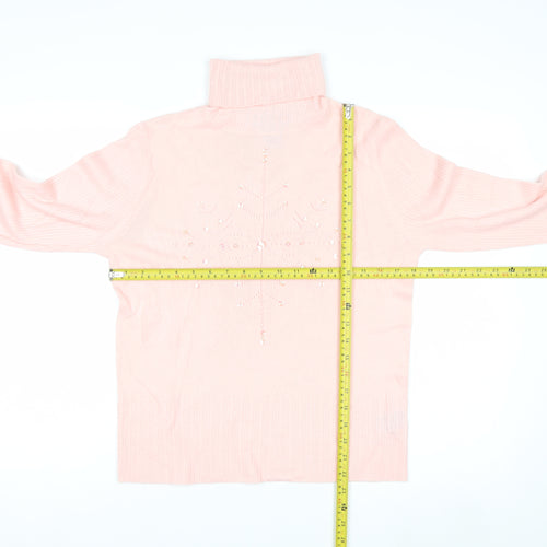 Norton McNaughton Women's Pink Roll Neck Beaded Winter Jumper S