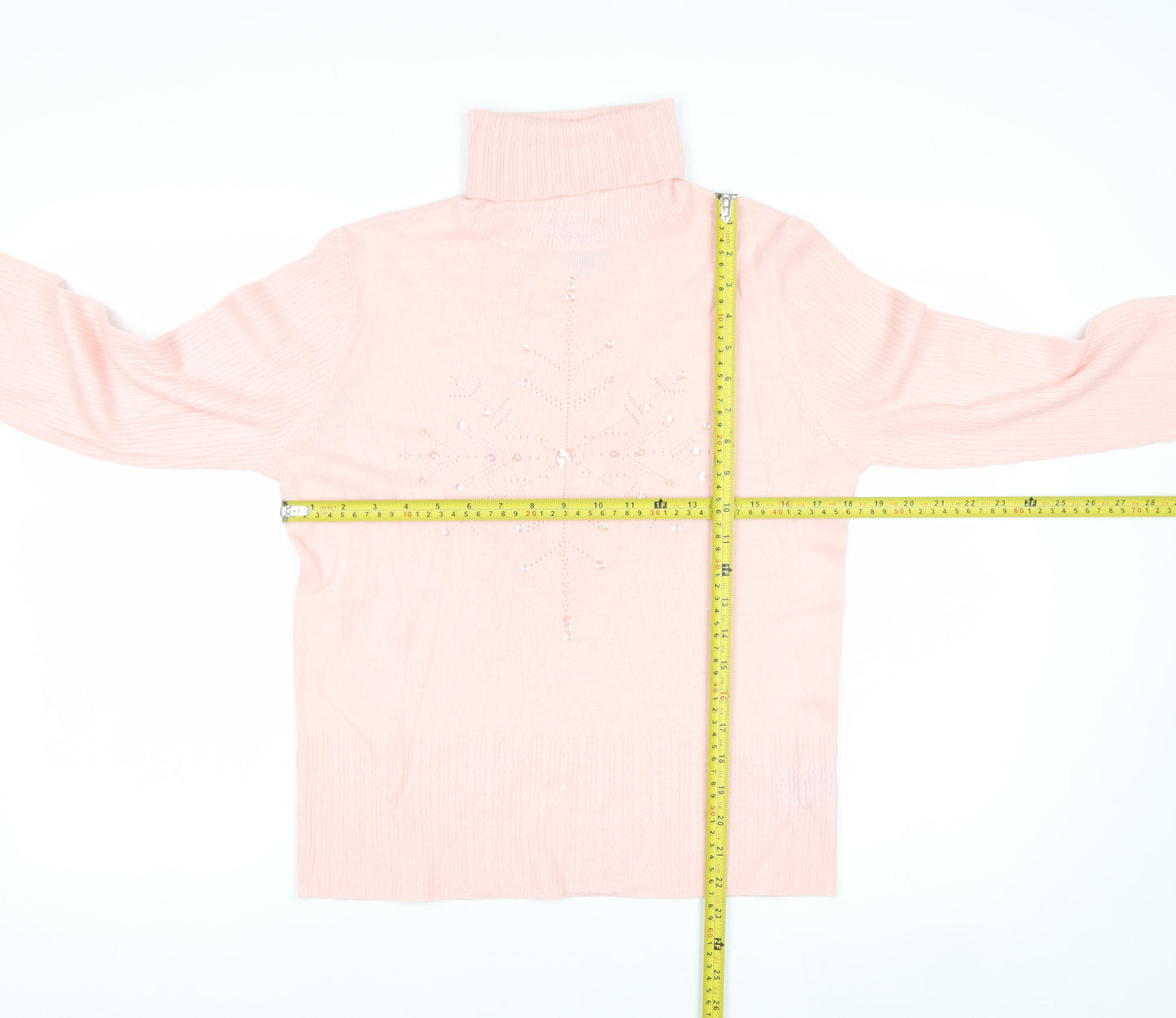 Norton McNaughton Women's Pink Roll Neck Beaded Winter Jumper S