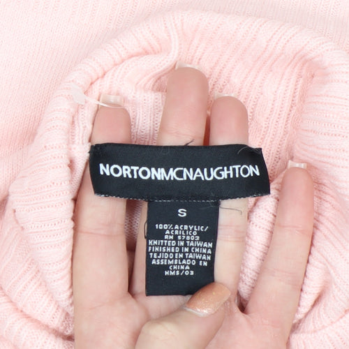 Norton McNaughton Women's Pink Roll Neck Beaded Winter Jumper S