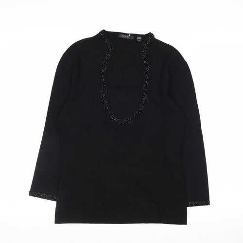 Cyrus Women's Black Beaded Scoop Neck Knit Jumper Medium
