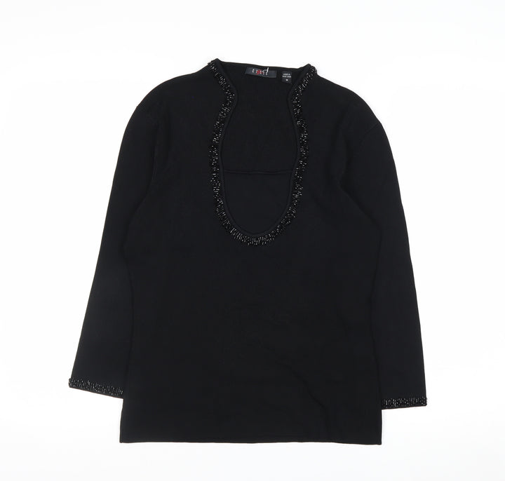 Cyrus Women's Black Beaded Scoop Neck Knit Jumper Medium