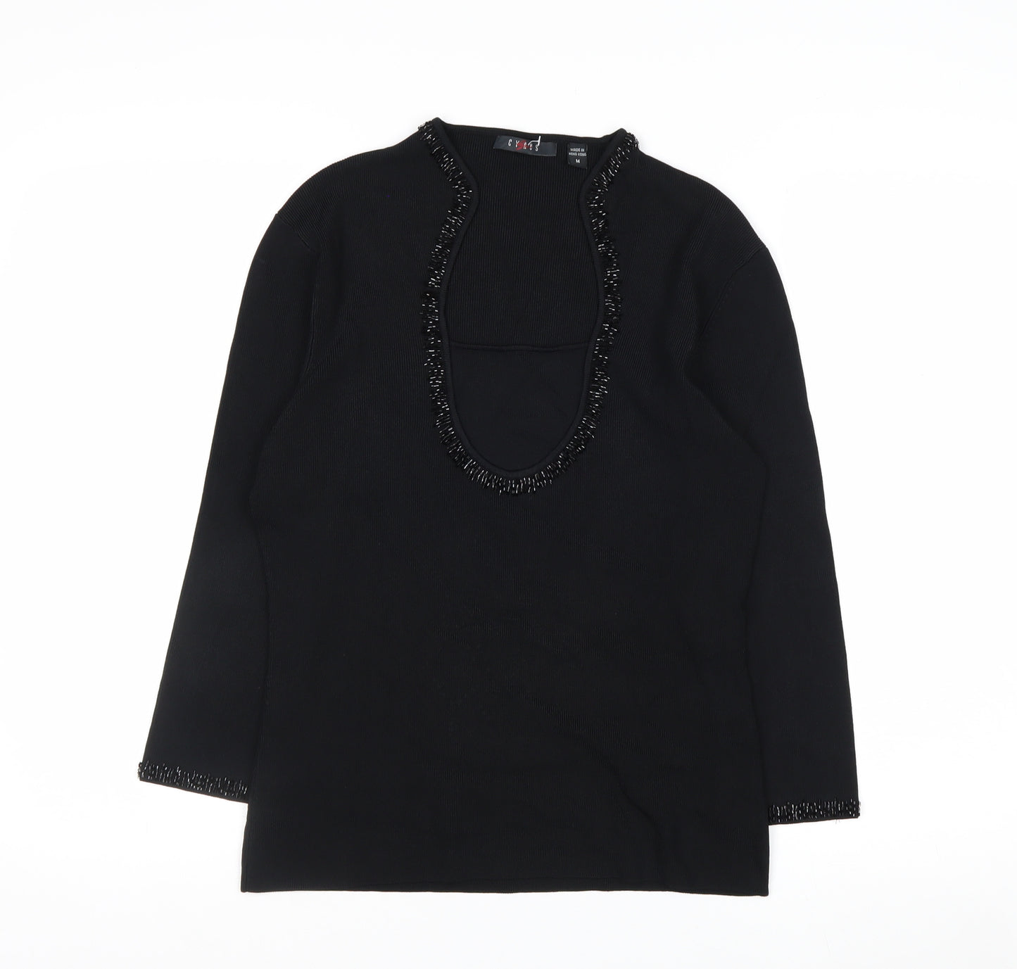 Cyrus Women's Black Beaded Scoop Neck Knit Jumper Medium