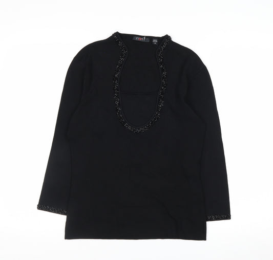 Cyrus Women's Black Beaded Scoop Neck Knit Jumper Medium