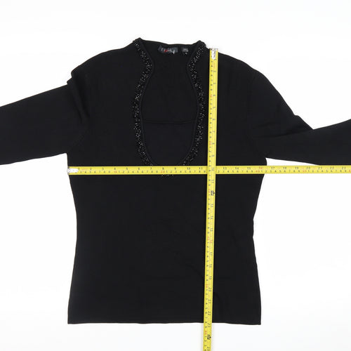 Cyrus Women's Black Beaded Scoop Neck Knit Jumper Medium