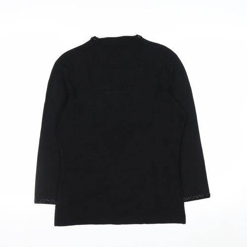 Cyrus Women's Black Beaded Scoop Neck Knit Jumper Medium