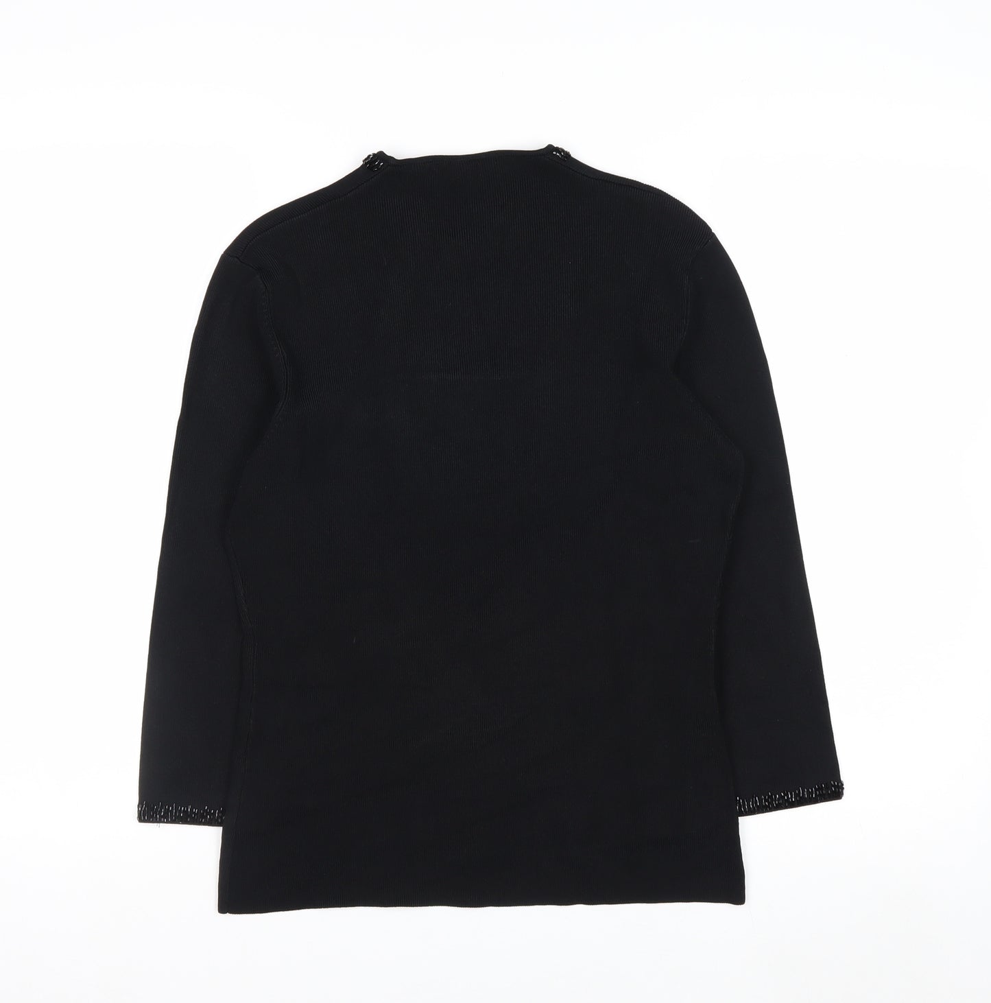 Cyrus Women's Black Beaded Scoop Neck Knit Jumper Medium