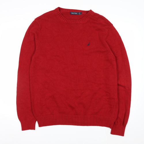 Nautica Men's Red Cotton Crew Neck Pullover Jumper Size L