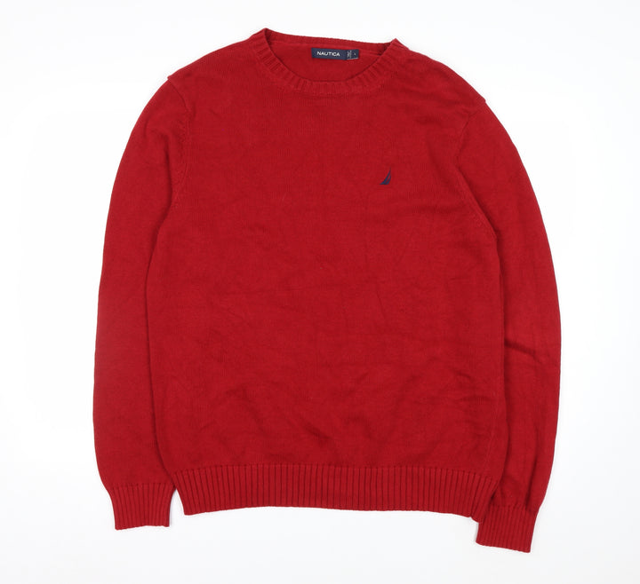 Nautica Men's Red Cotton Crew Neck Pullover Jumper Size L