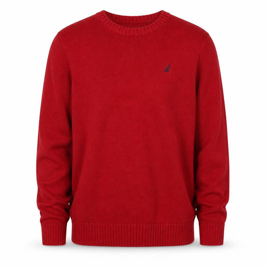 Front view of Nautica Men's Red Cotton Crew Neck jumper, size L