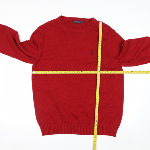 Nautica Men's Red Cotton Crew Neck Pullover Jumper Size L