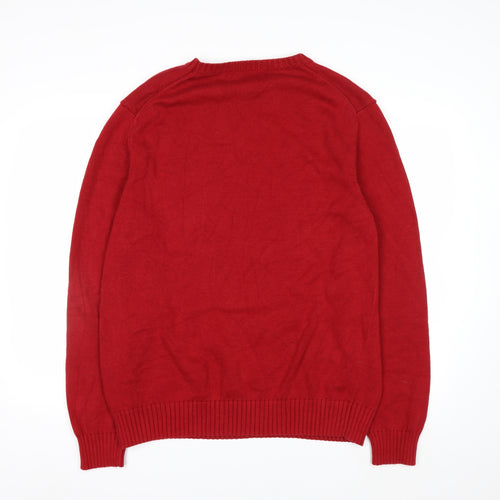 Nautica Men's Red Cotton Crew Neck Pullover Jumper Size L