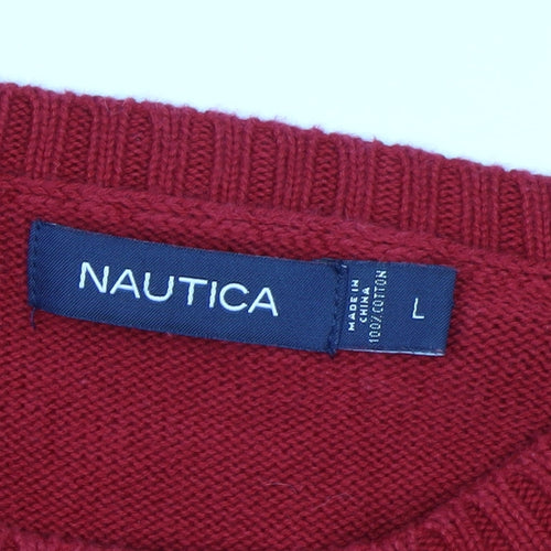 Nautica Men's Red Cotton Crew Neck Pullover Jumper Size L