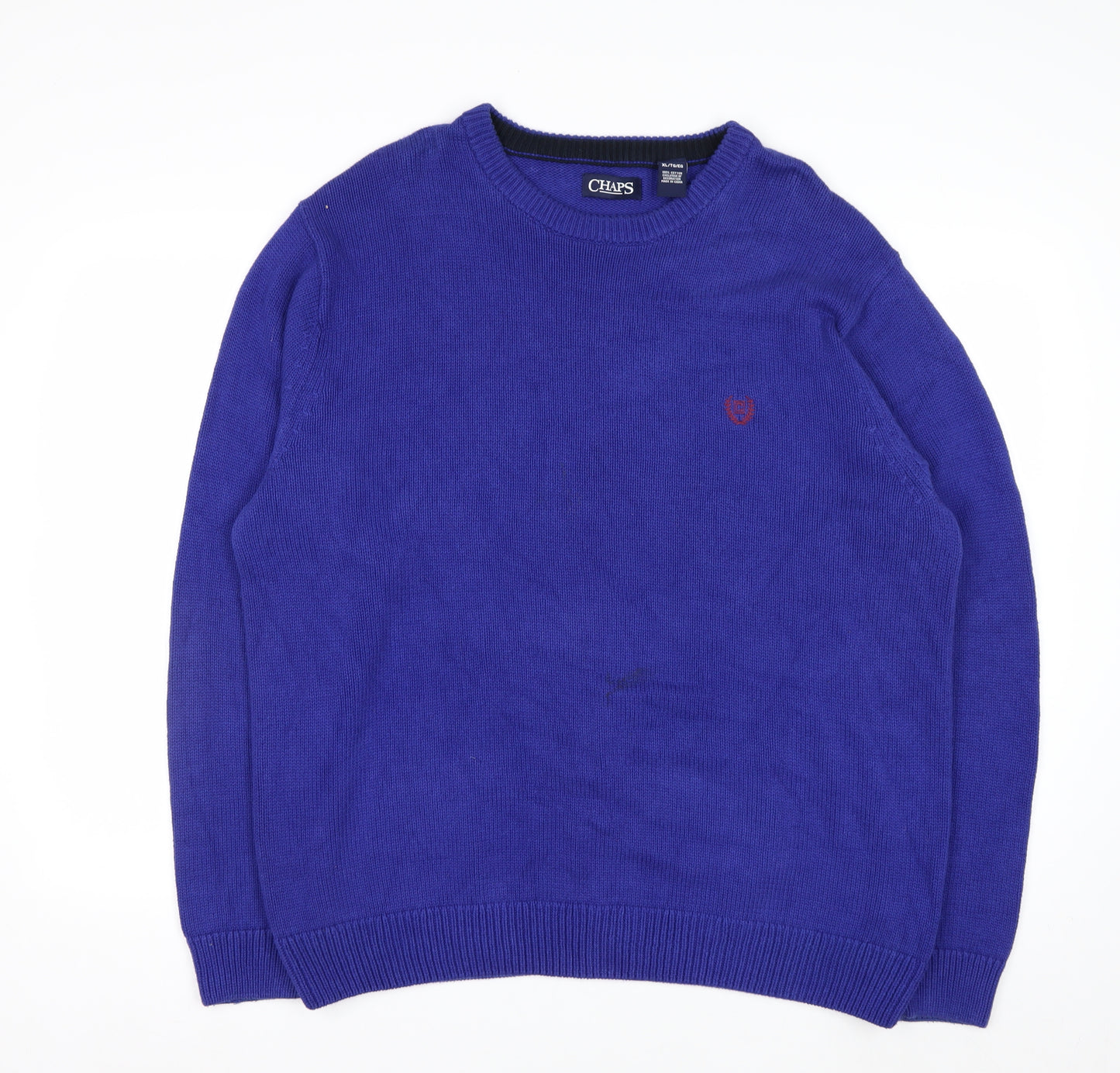 Chaps Mens Blue Cotton Crew Neck Pullover Jumper XL